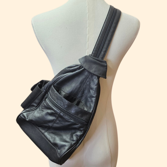 1990s Black Leather Mini Backpack Crossbody Bag main image 5